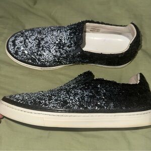 AUTHENTIC Maison Margiela Sequin Slip-on Sneakers 8 Black White